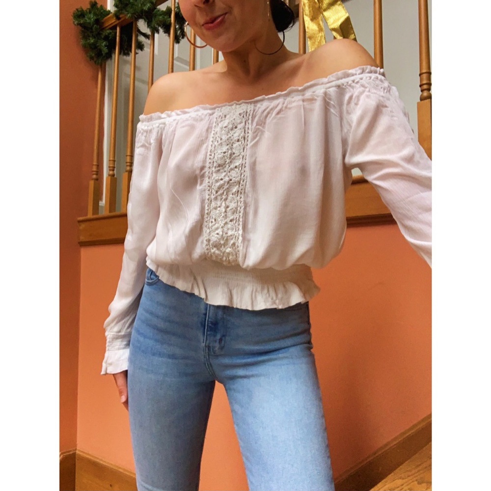 White Off The Shoulder Peasant Blouse